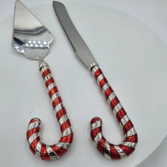 Godinger Holiday Collection Silver Plated Metal Candy Cane Knife & Cake Server - Picture 3 of 4